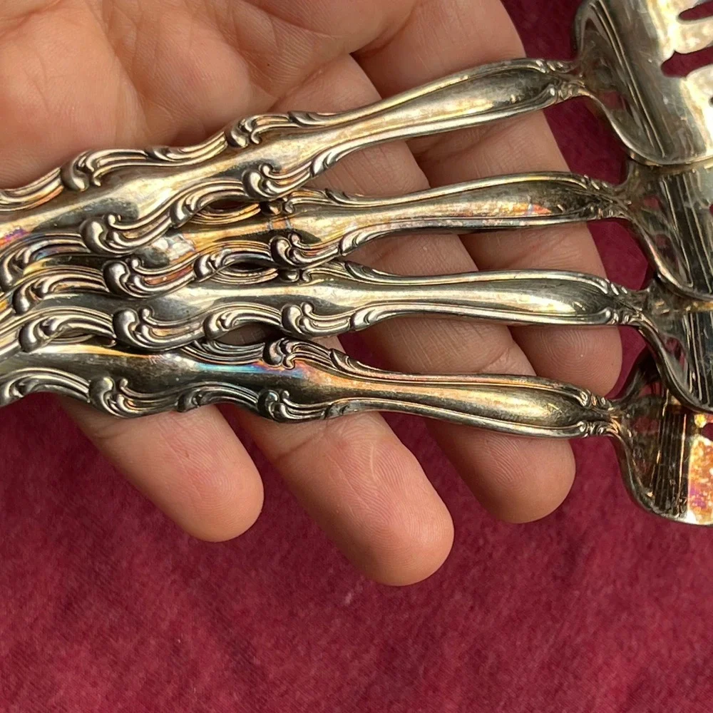 Vintage  Silverplate Dinner Forks Ornate Floral Scroll Pattern Set of 4